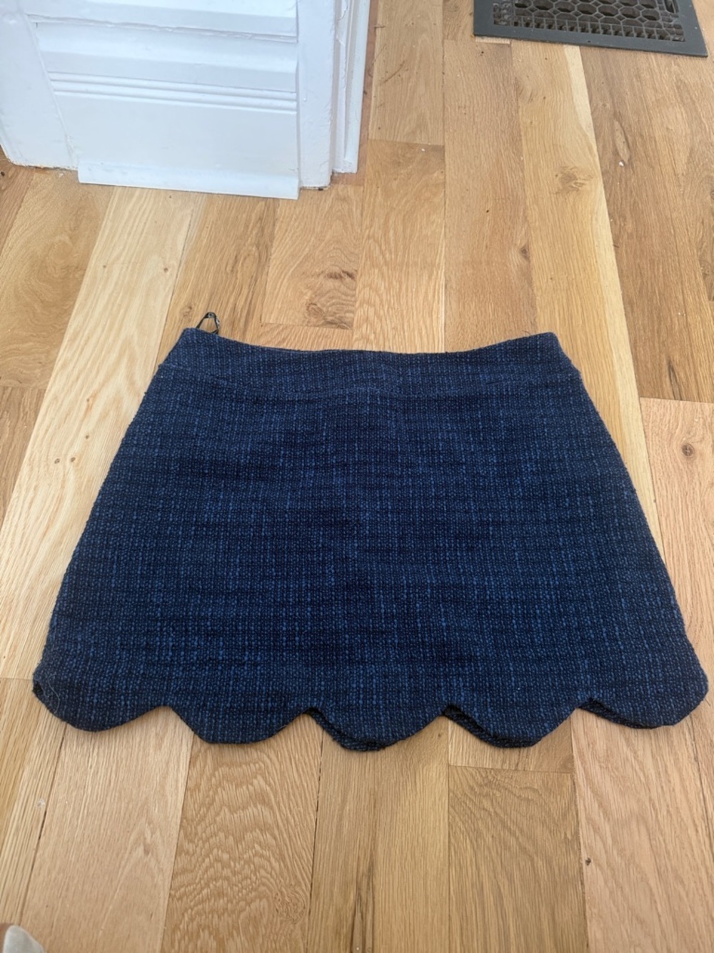 Topshop Navy Tweed Mini Skirt Scalloped Hem